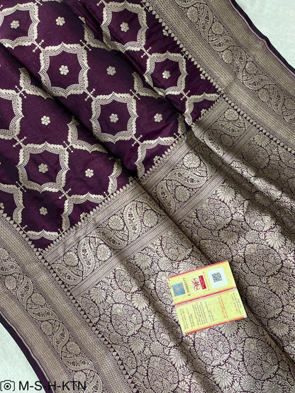 Pure Elegant Handwoven Katan Cutwork Banarasi Saree