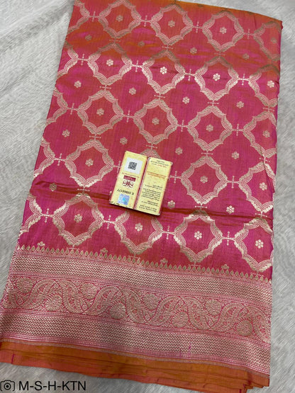 Pure Elegant Handwoven Katan Cutwork Banarasi Saree