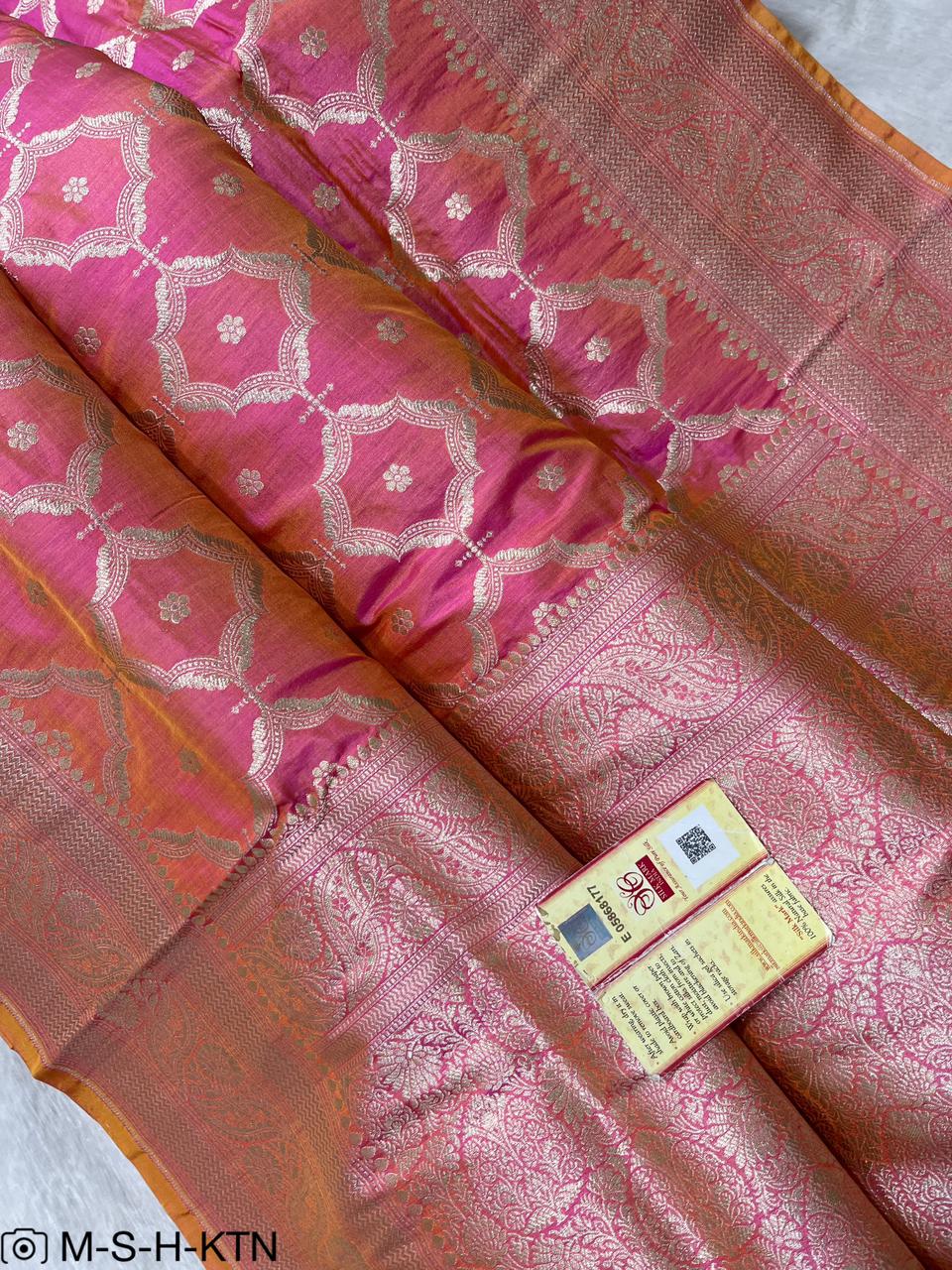 Pure Elegant Handwoven Katan Cutwork Banarasi Saree