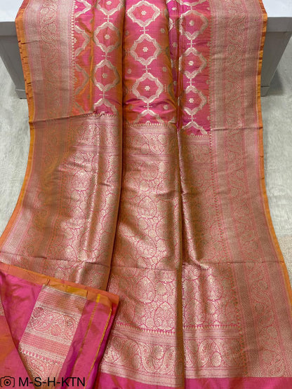 Pure Elegant Handwoven Katan Cutwork Banarasi Saree