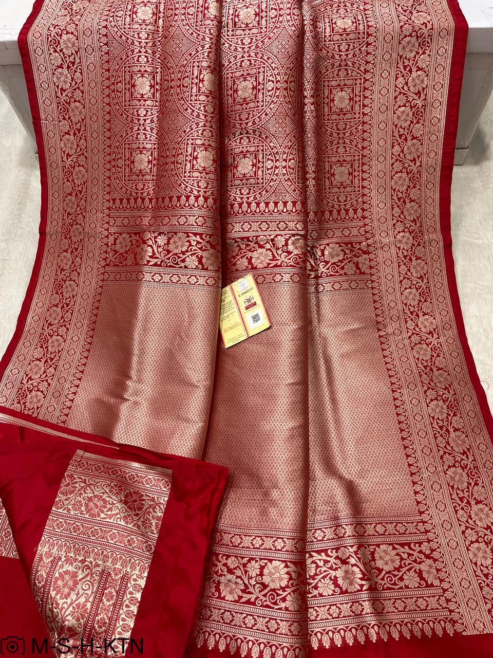 Red Banarasi Pure Handwoven Katan Brocade Saree