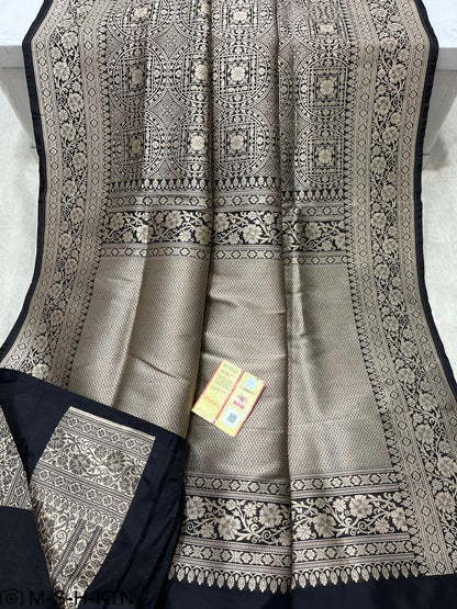 Black Banarasi Pure Handwoven Katan Brocade Saree