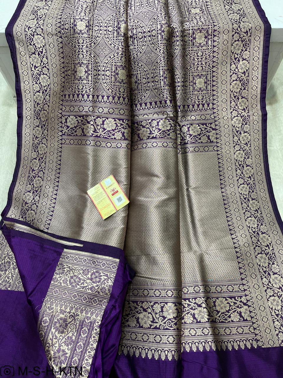 Purple Banarasi Pure Handwoven Katan Brocade Saree