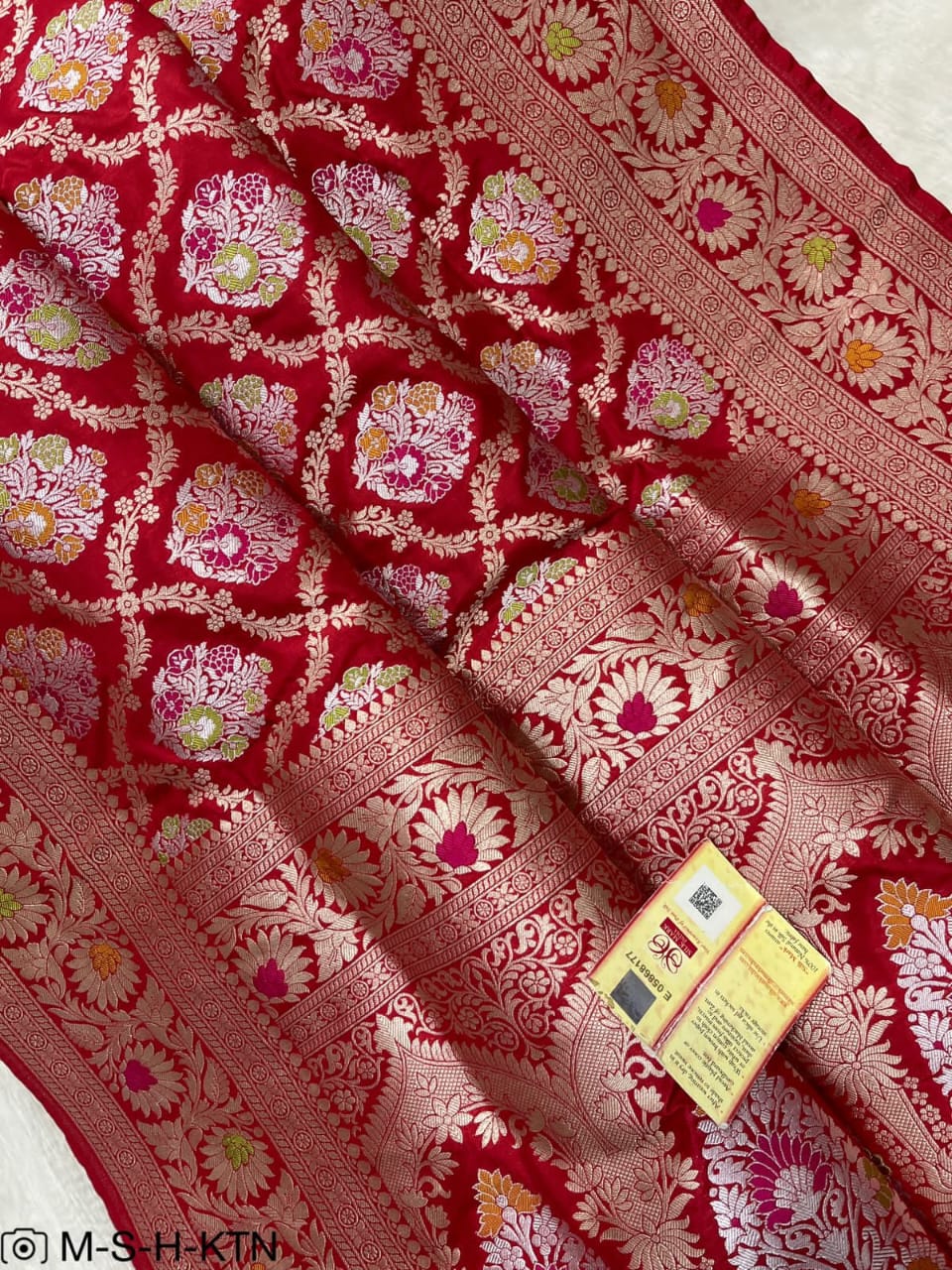 Red Handwoven Pure Katan Meenakari Banarasi Saree