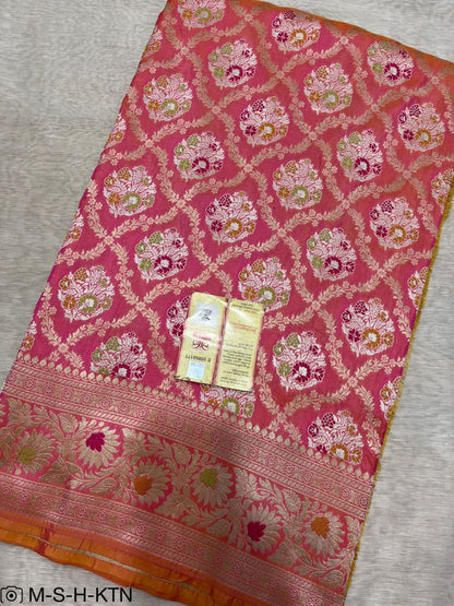 Dual Pink Handwoven Pure Katan Meenakari Banarasi Saree