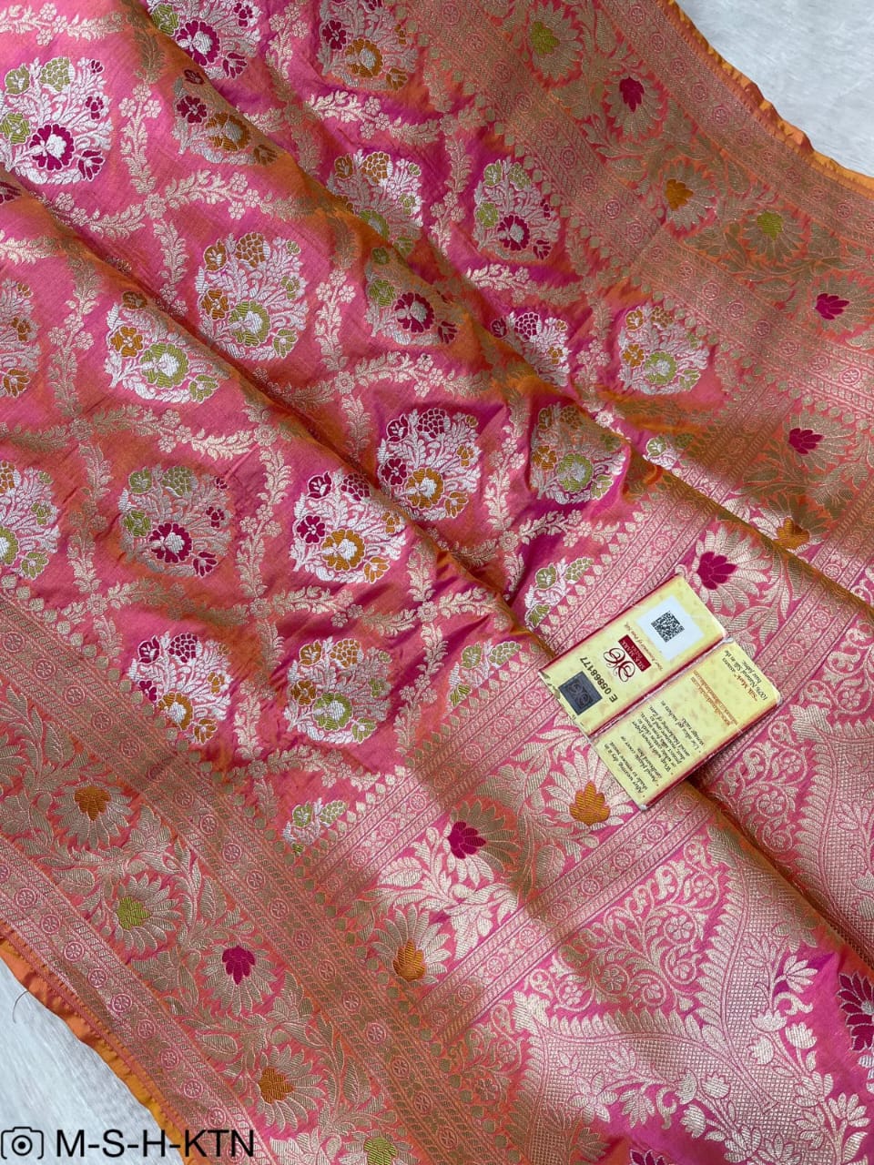 Dual Pink Handwoven Pure Katan Meenakari Banarasi Saree