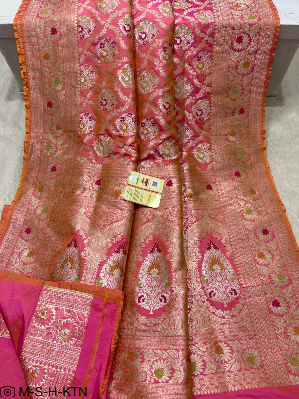 Dual Pink Handwoven Pure Katan Meenakari Banarasi Saree