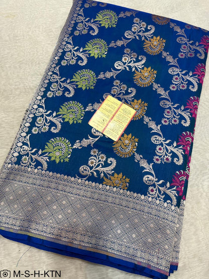 Blue Handwoven Pure Katan Meenakari Banarasi Saree