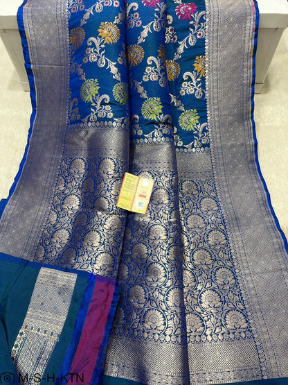 Blue Handwoven Pure Katan Meenakari Banarasi Saree