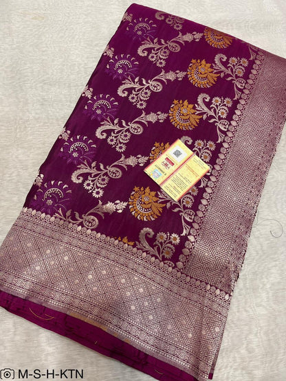 Purple Handwoven Pure Katan Meenakari Banarasi Saree