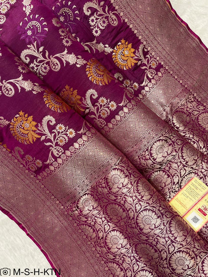 Purple Handwoven Pure Katan Meenakari Banarasi Saree