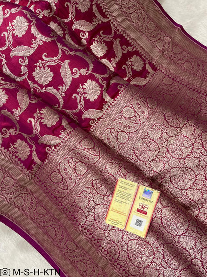 Pure Elegant Handwoven Katan Cutwork Banarasi Saree