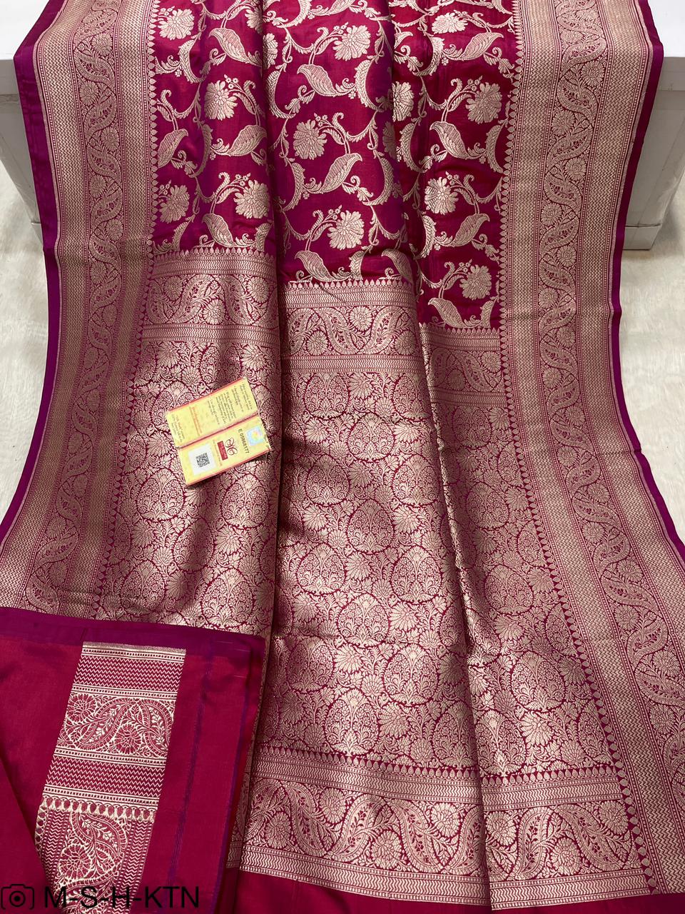 Pure Elegant Handwoven Katan Cutwork Banarasi Saree