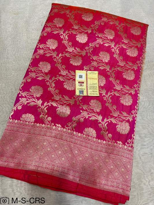 Gulabi Pink Pure Handwoven Katan Cutwork Banarasi Saree