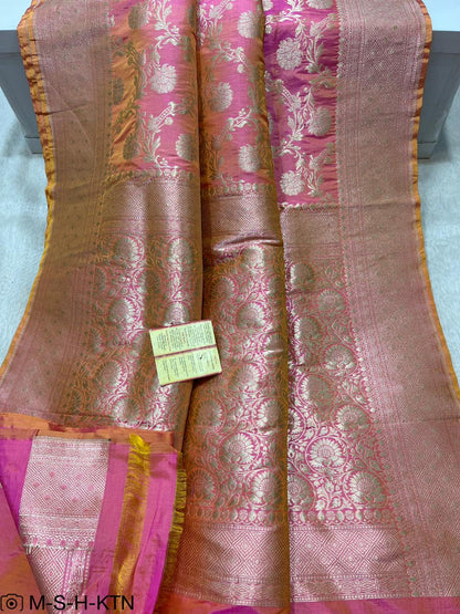 Pure Elegant Handwoven Katan Cutwork Banarasi Saree