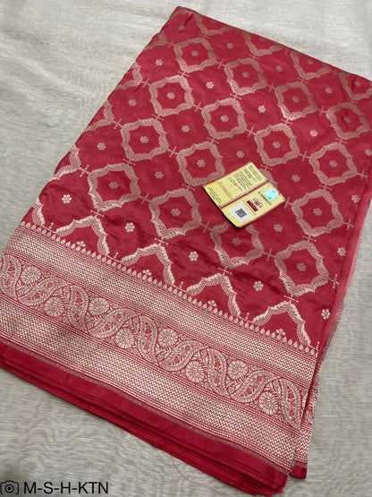 Pure Elegant Handwoven Katan Cutwork Banarasi Saree