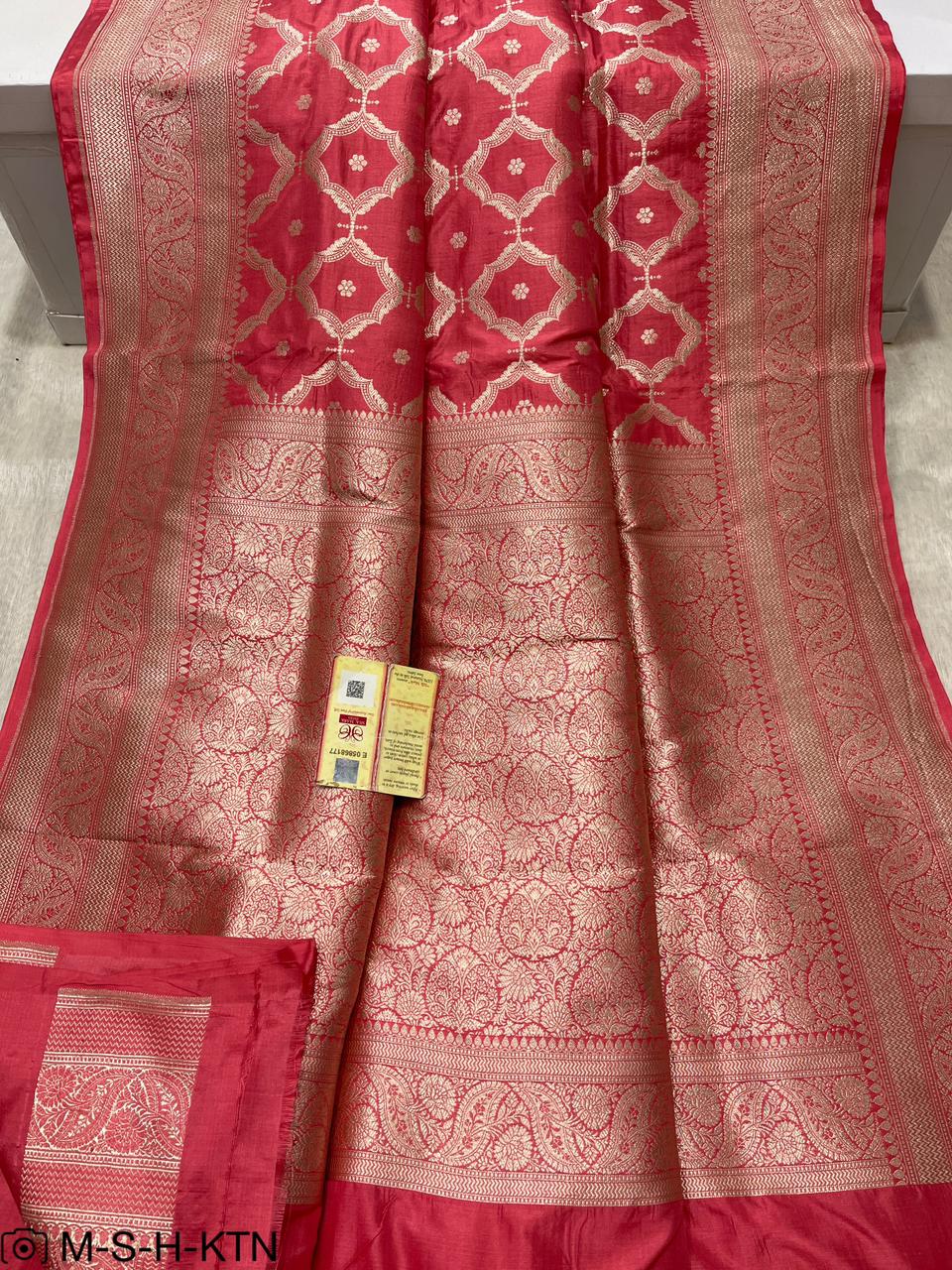 Pure Elegant Handwoven Katan Cutwork Banarasi Saree