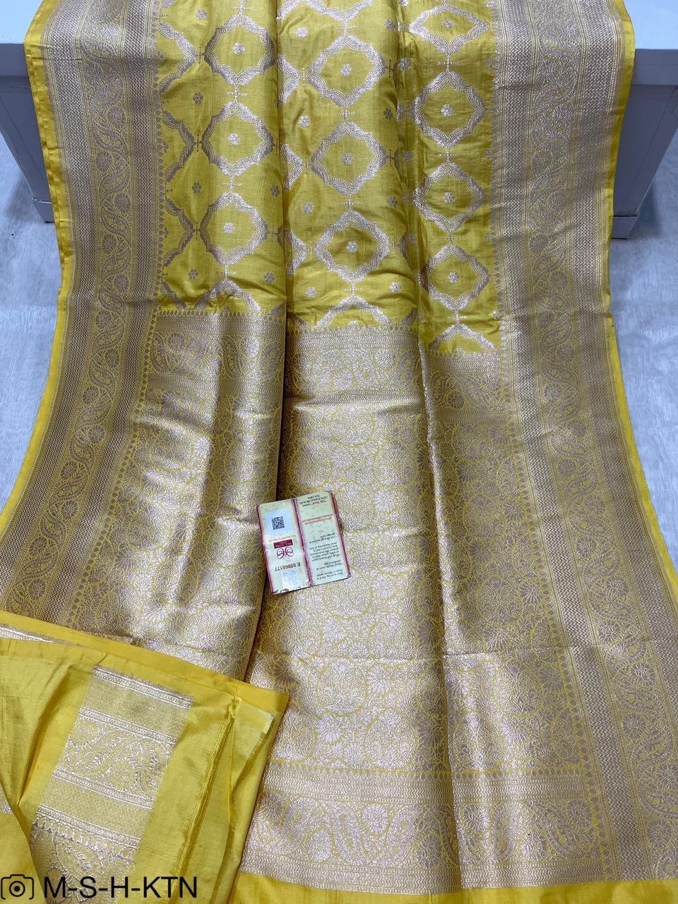 Pure Elegant Handwoven Katan Cutwork Banarasi Saree