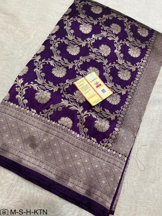 Pure Elegant Handwoven Katan Cutwork Banarasi Saree