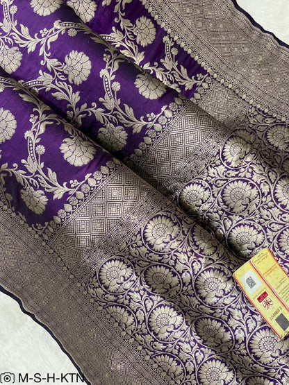 Pure Elegant Handwoven Katan Cutwork Banarasi Saree