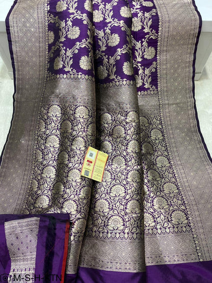 Pure Elegant Handwoven Katan Cutwork Banarasi Saree