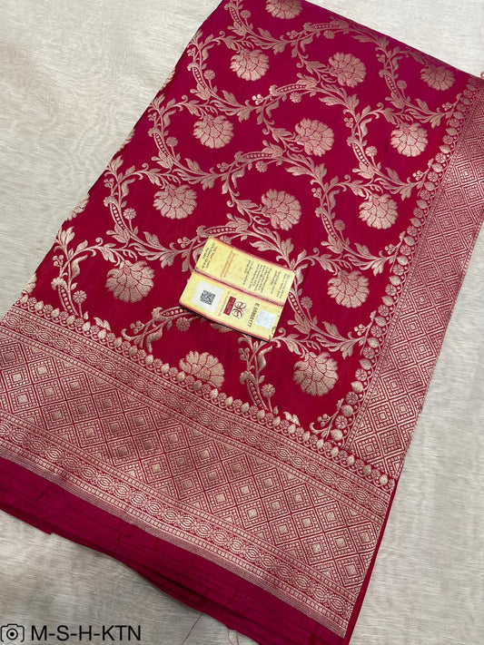 Pure Elegant Handwoven Katan Cutwork Banarasi Saree