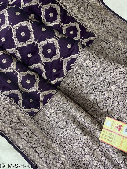 Pure Elegant Handwoven Katan Cutwork Banarasi Saree
