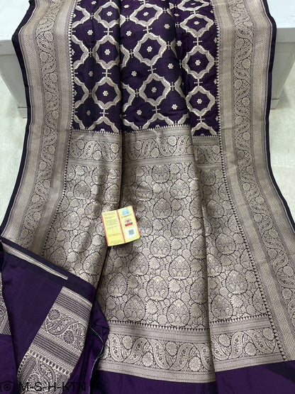 Pure Elegant Handwoven Katan Cutwork Banarasi Saree