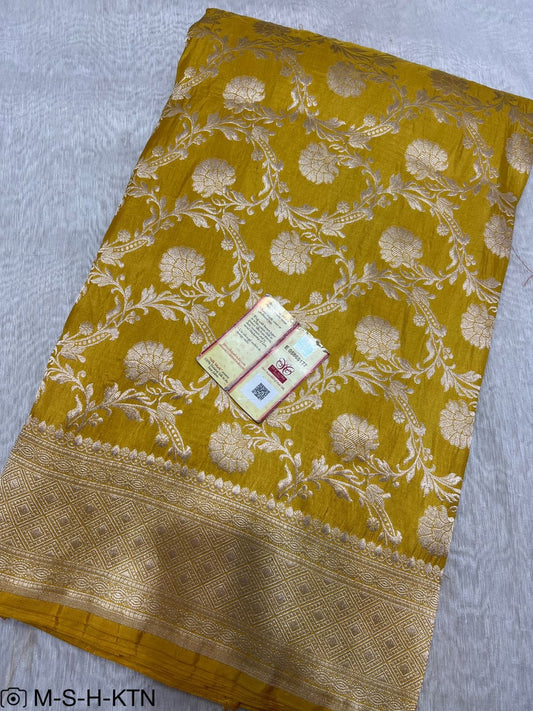 Pure Handloom Katan Cutwork Yellow Banarasi Saree