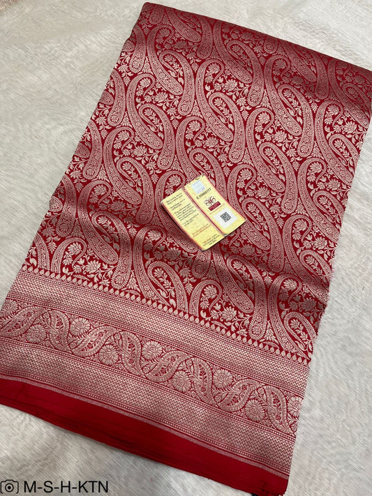 Red Pure Banarasi Handwoven Katan Brocade Saree