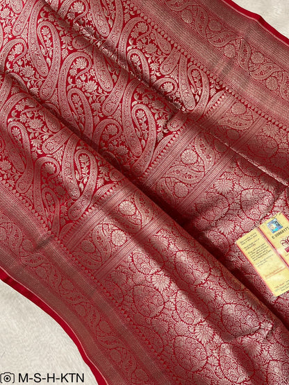 Red Pure Banarasi Handwoven Katan Brocade Saree