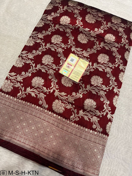 Maroon Pure Elegant Handwoven Katan Banarasi Saree