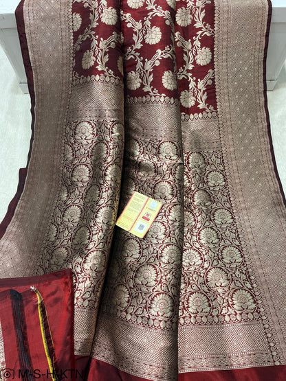 Maroon Pure Elegant Handwoven Katan Banarasi Saree