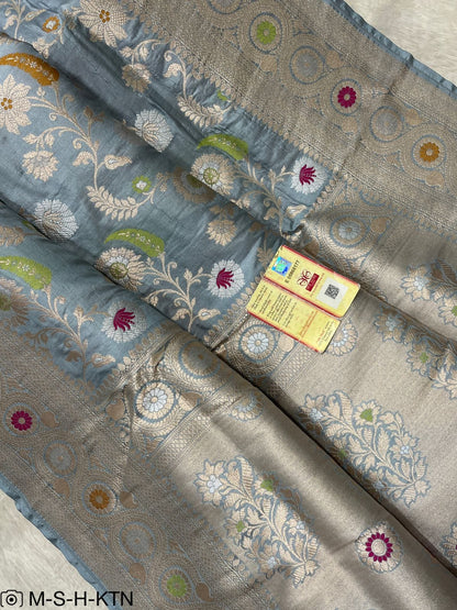 Grey Handwoven Pure Katan Meenakari Banarasi Saree