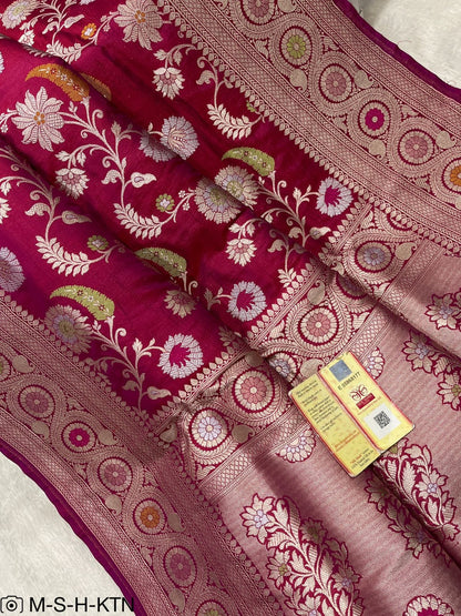 Rani Handwoven Pure Katan Meenakari Banarasi Saree