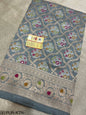 Grey Handwoven Pure Katan Meenakari Banarasi Saree