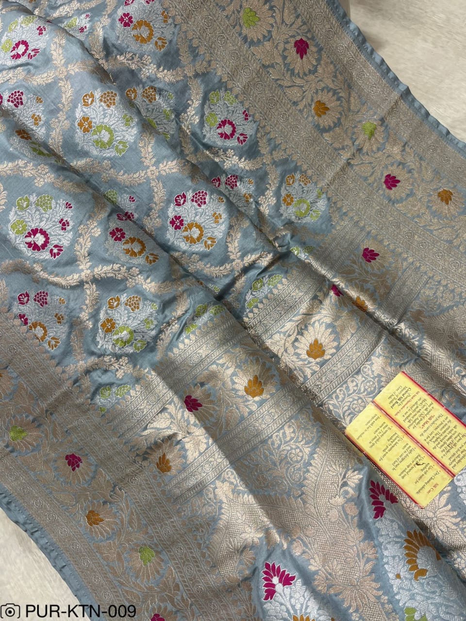 Grey Handwoven Pure Katan Meenakari Banarasi Saree