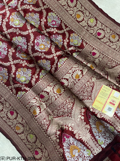 Maroon Katan Meenakari Handloom Banarasi Bridal Saree