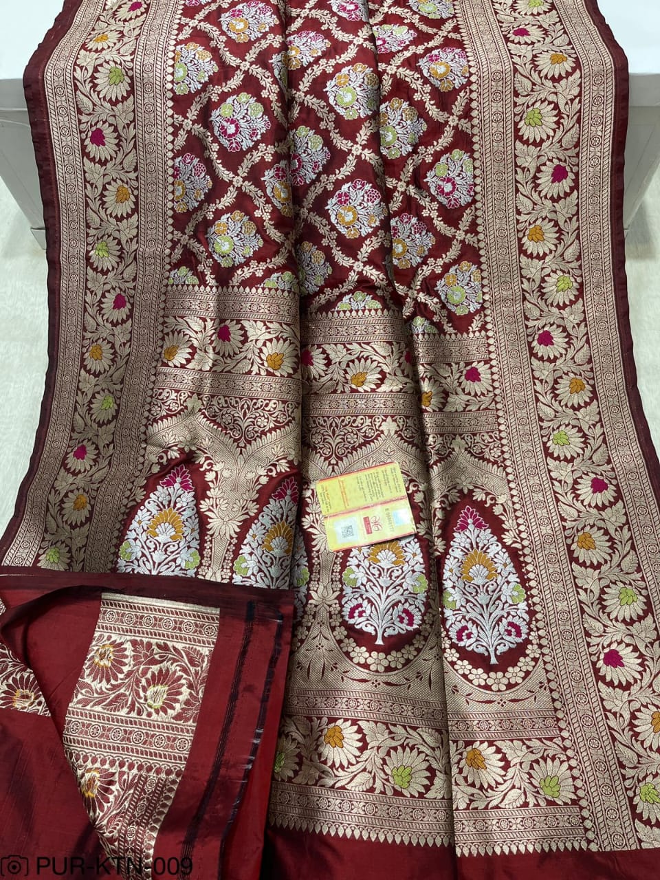 Maroon Katan Meenakari Handloom Banarasi Bridal Saree