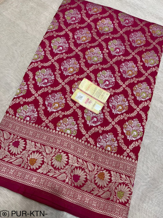 Rani pink Handwoven Pure Katan Meenakari Banarasi Saree