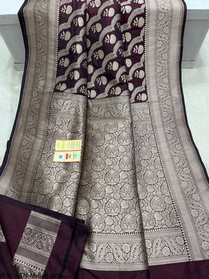 Pure Elegant Handwoven Katan Cutwork Banarasi Saree