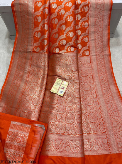 Pure Elegant Handwoven Katan Cutwork Banarasi Saree