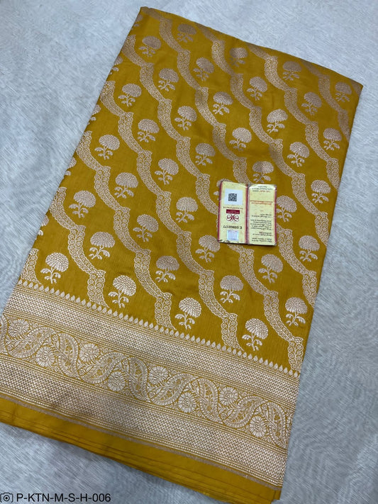 Pure Elegant Handwoven Katan Cutwork Banarasi Saree