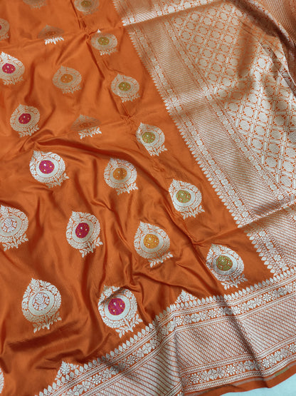 Pure Katan Silk Handloom Meenakari Boota Saree