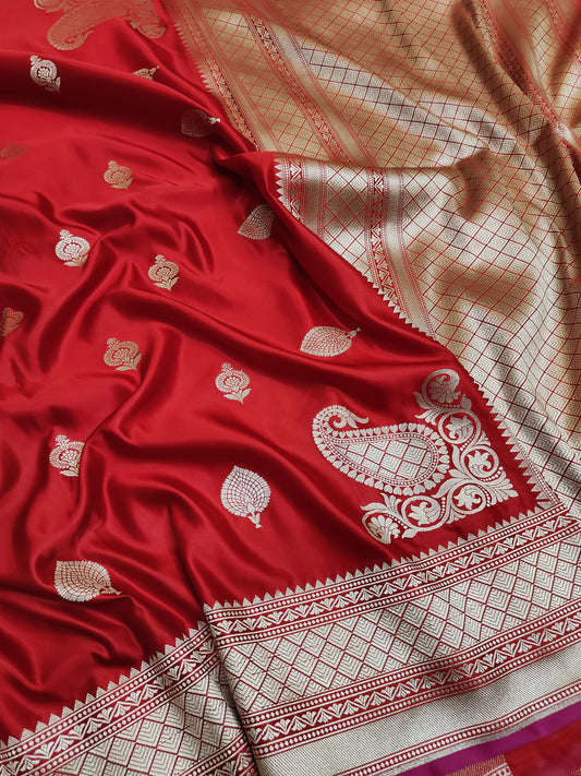 Banarasi Handwoven Satin Mashru Silk Saree