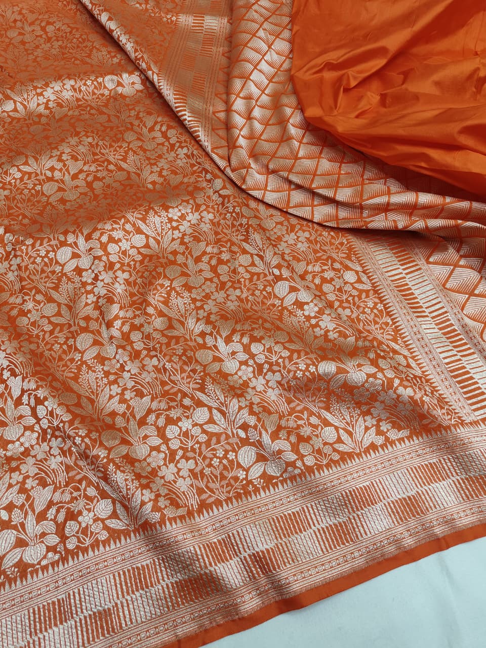 Orange Pure Handloom Katan Brocade Banarasi Saree
