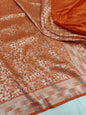 Orange Pure Handloom Katan Brocade Banarasi Saree