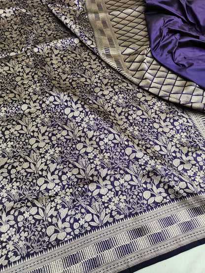 Purple Pure Handloom Katan Brocade Banarasi Saree
