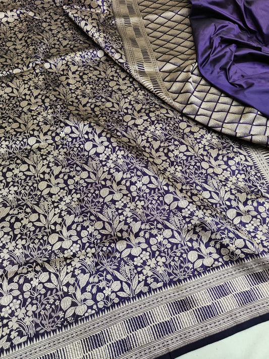 Purple Pure Handloom Katan Brocade Banarasi Saree