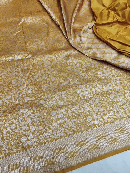 Yellow Pure Handloom Katan Brocade Banarasi Saree